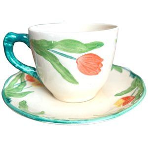 Vtg FRANCISCAN Tulip Teacup and Saucer Hand-Painted England Pristine Retired